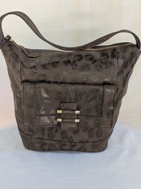 B. Makowsky Soft Brown Leather Hobo Shoulder Purse Gold Hardware